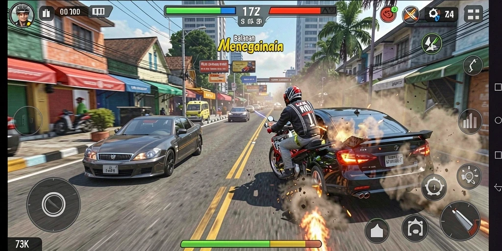 Tampilan gameplay balapan yang mendebarkan dan kompetitif.