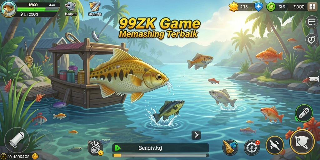 Gameplay 99ZK yang menampilkan momen menangkap ikan.