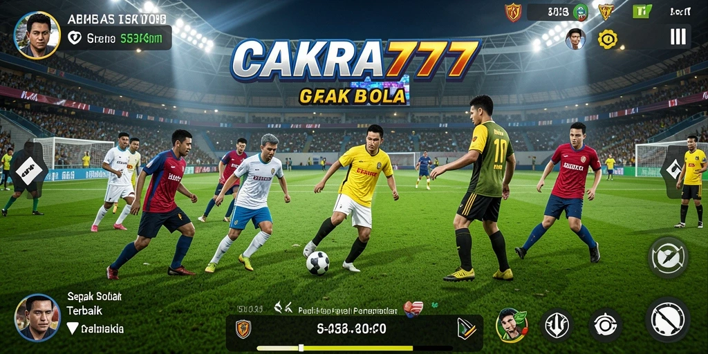 Tampilan gameplay seru dalam CAKRA777 yang menunjukkan aksi sepak bola intens.