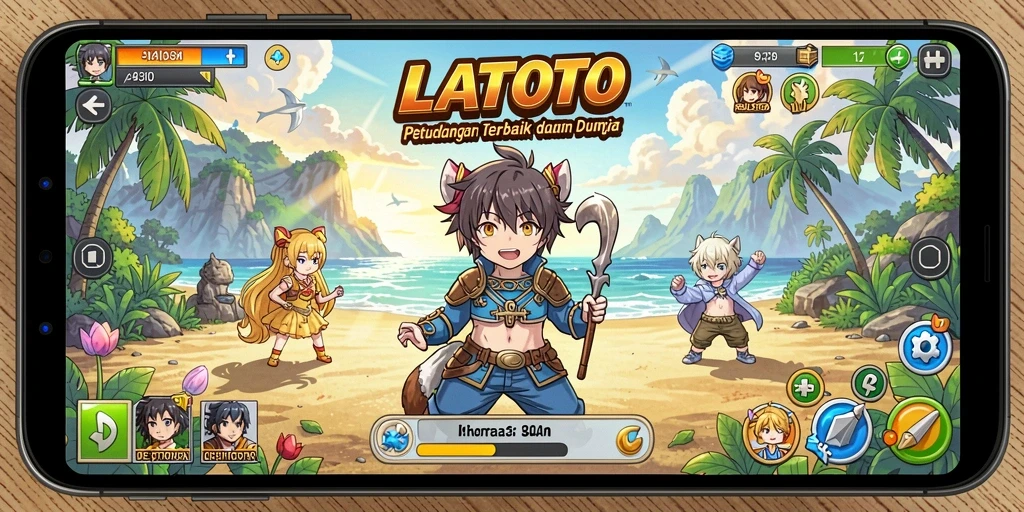 Tampilan gameplay LATOTO yang penuh warna dengan karakter anime yang menarik.
