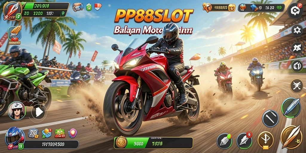 Tampilan gameplay balapan motor yang mendebarkan dan seru.