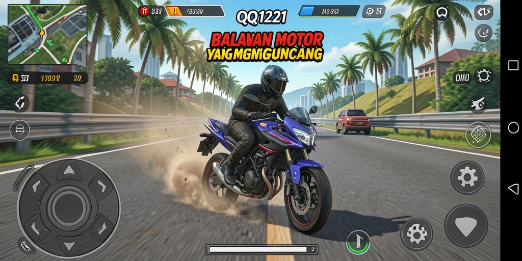 Tampilan gameplay balapan motor yang penuh aksi.