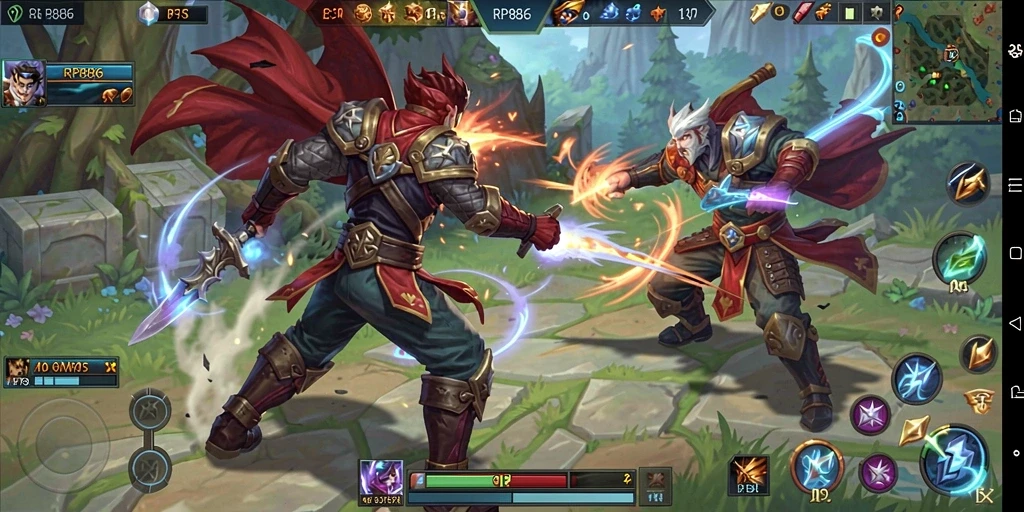 Tampilan seru gameplay RP886 yang penuh aksi MOBA.